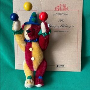 Steiff German Bear Juggling Harlequin LE 2500 /748 Mohair 2001 ear button box 12